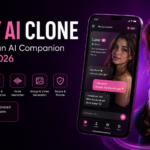 Candy AI clone development platform featuring AI chat, custom characters, memory, voice interaction, image and video generation, with Triple Minds branding.