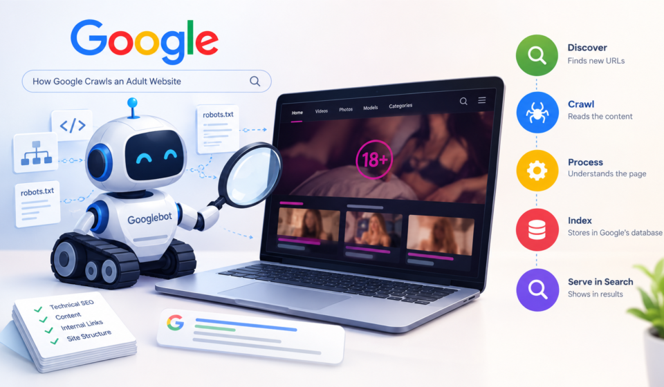 Googlebot crawling an adult website for SEO and indexing